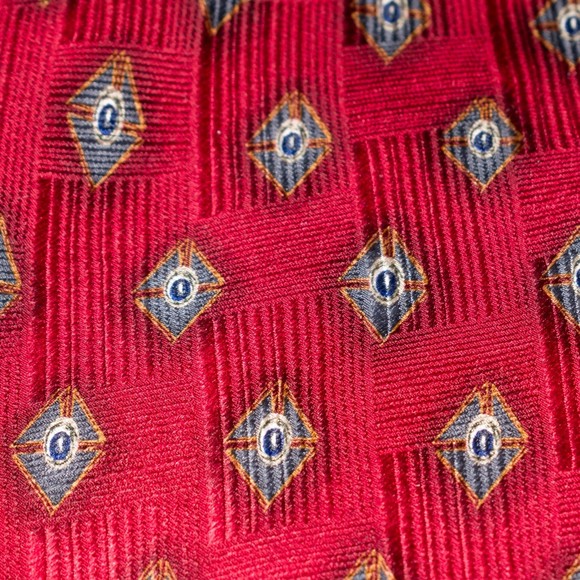 J.Z. Richards Red Blue Foulard 100% Silk Men's Designer Tie USA Wide - Picture 6 of 6